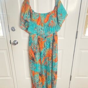 Tropical Print Off-Shoulder Maxi Dress